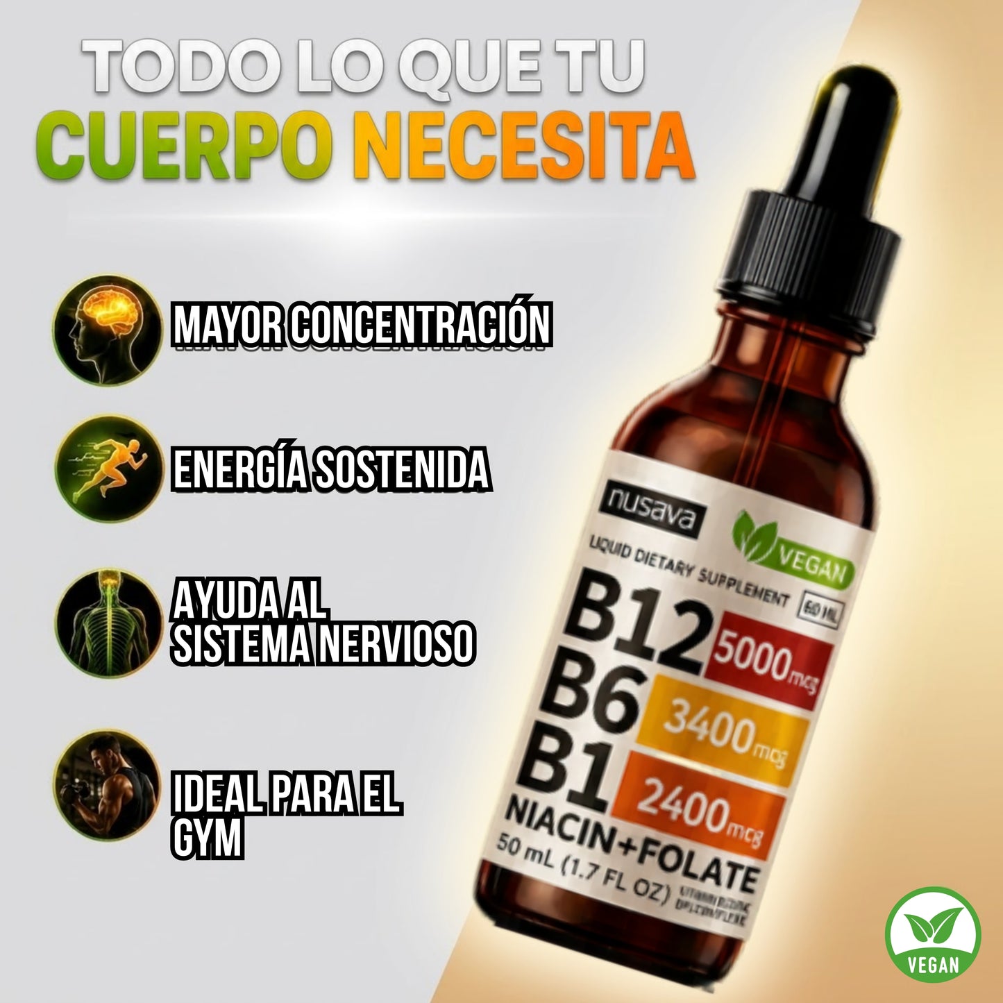 Nusava Vitamina B12 Complex 5000 mcg |Más Energía y Vitalidad